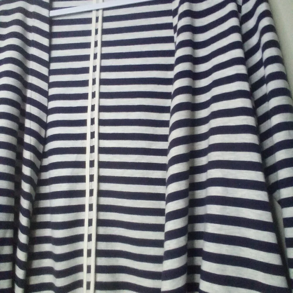 Lands' End Open Cardigan Women M 10-12 Long Sleeve Stripe Blue White